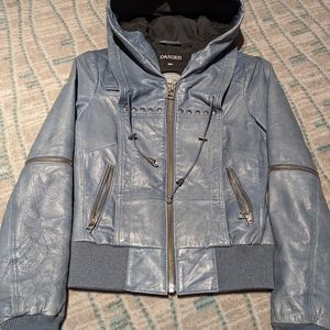 Leather jacket with hood